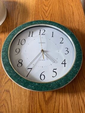 Vintage Linden Green Faux Marble-Trim Wall Clock